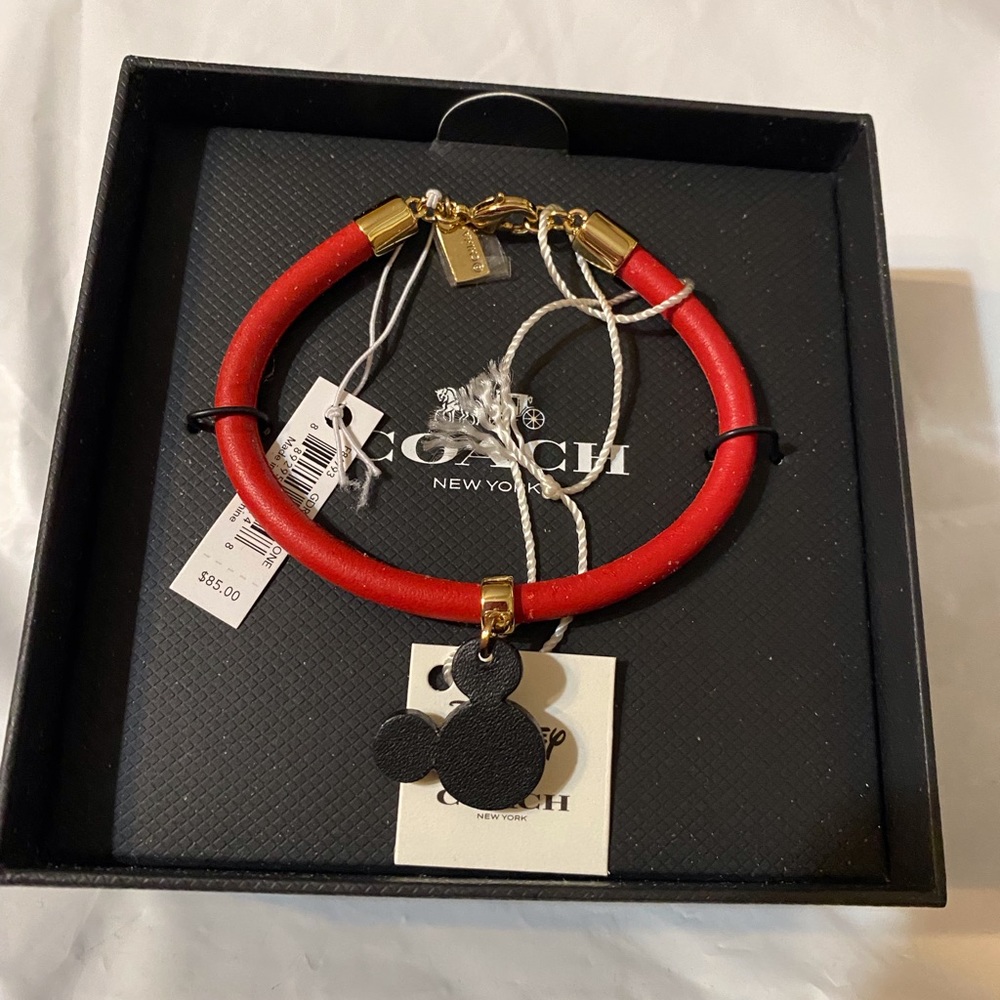 Coach + Disney F86793 Mickey Mouse ears red leather bracelet new with tags